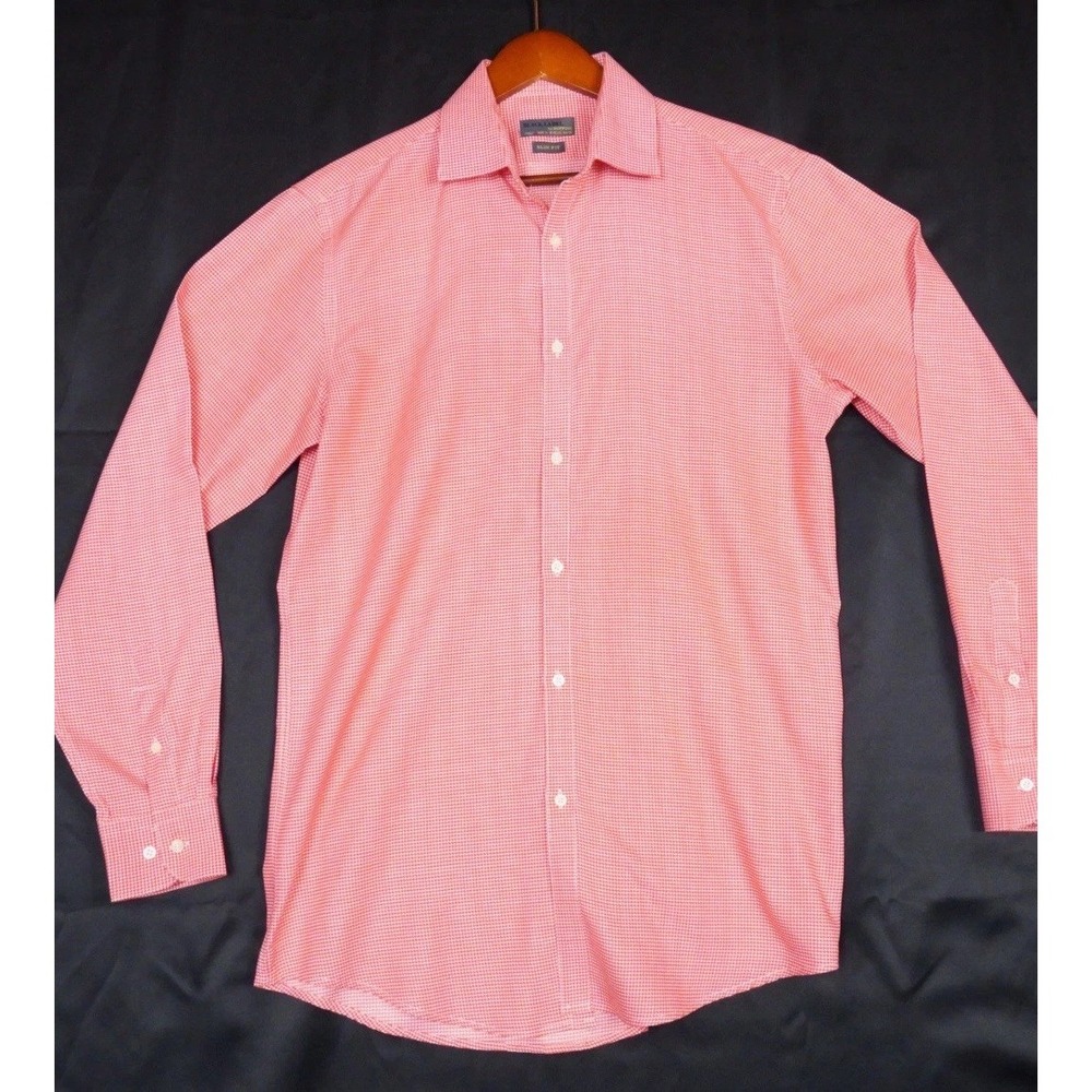 Black Label by Ruffini Dress Shirt Men Medium Orange Houndstooth Slim Fit Cotton